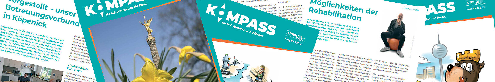 Verschiedene Cover und Inhaltsseiten des KOMPASS.