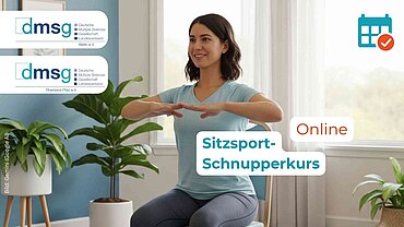 Eine Frau in sportlicher Kleidung sitzt auf einem Stuhl und führt die Hände vor ihrer Brust zusammen.